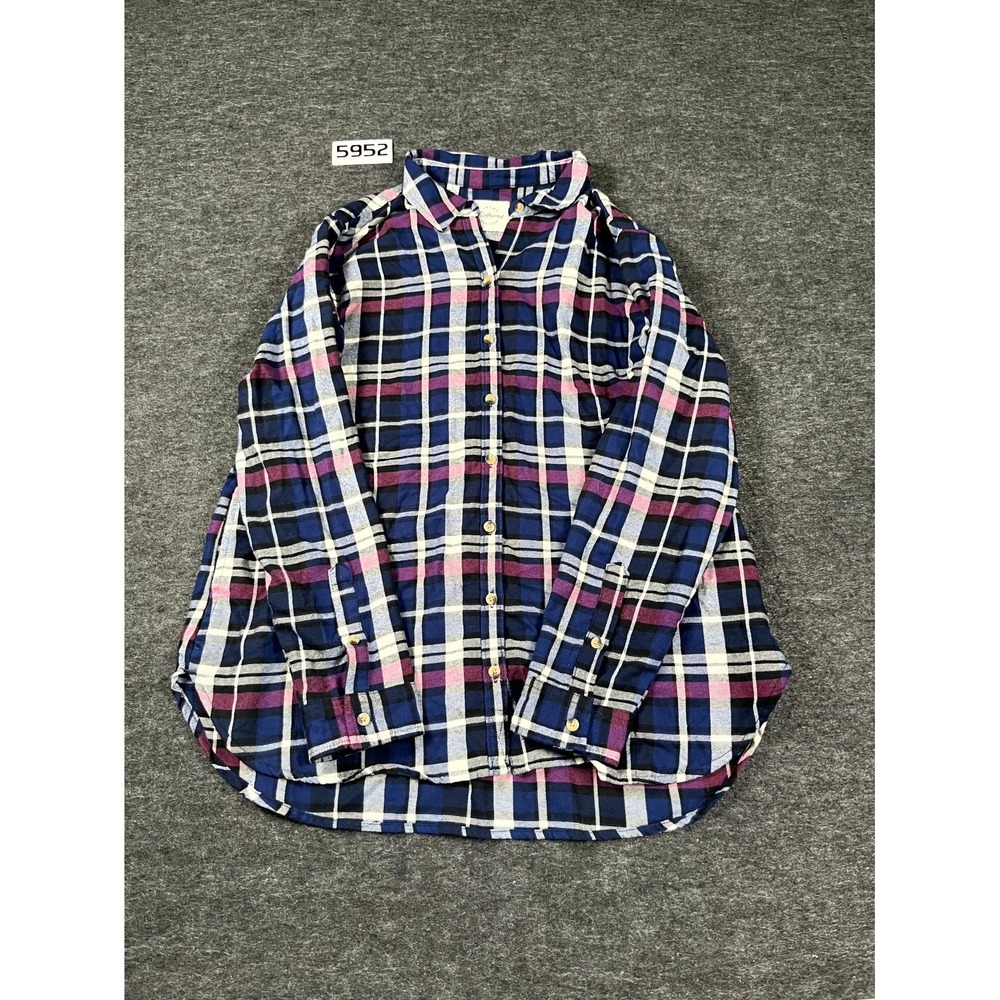 Jachs Girlfriend Flannel‎ Shirt Womens L Multicolor Plaid Rayon Casual Button Up